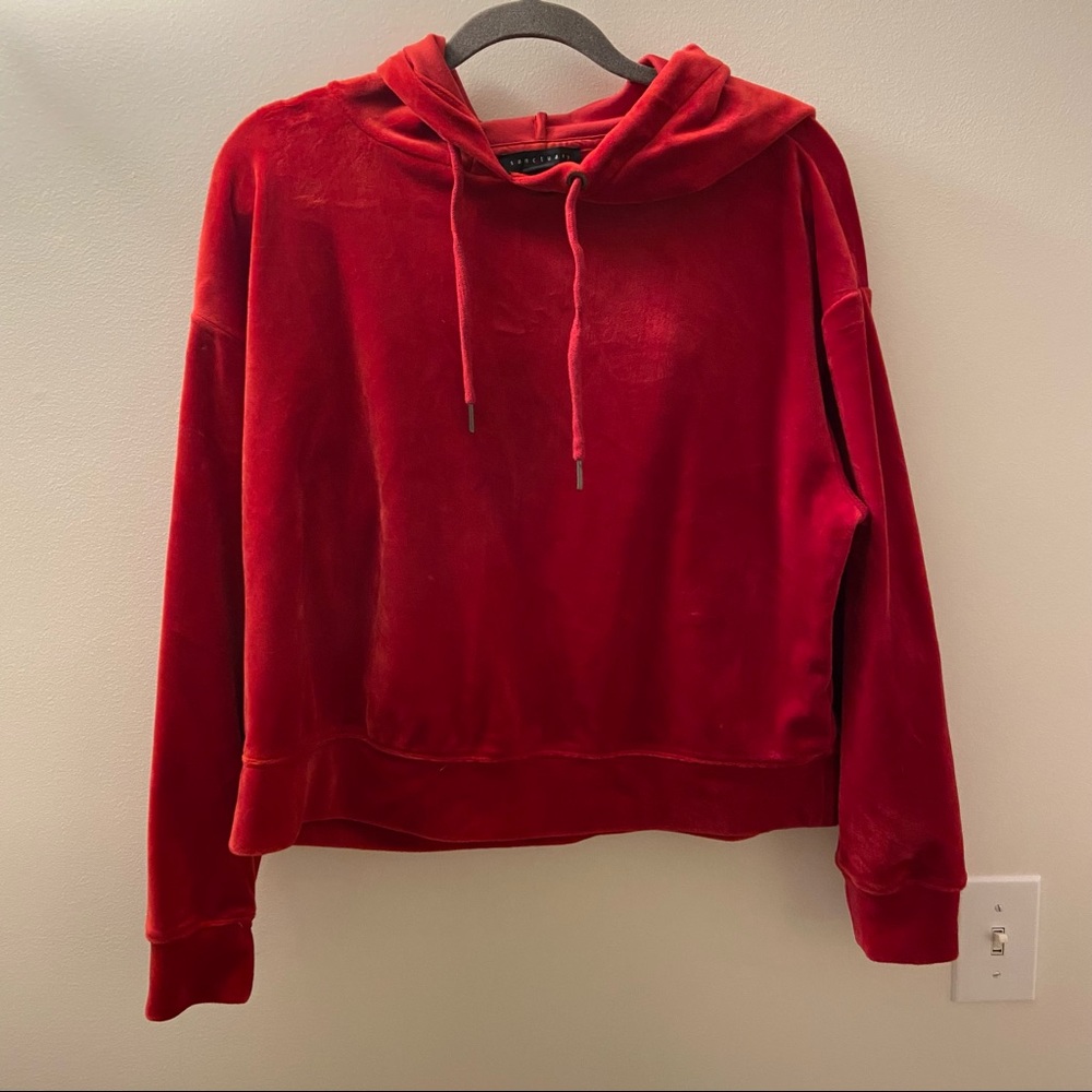 NWOT Sanctuary Red Velvet Cropped Hoodie